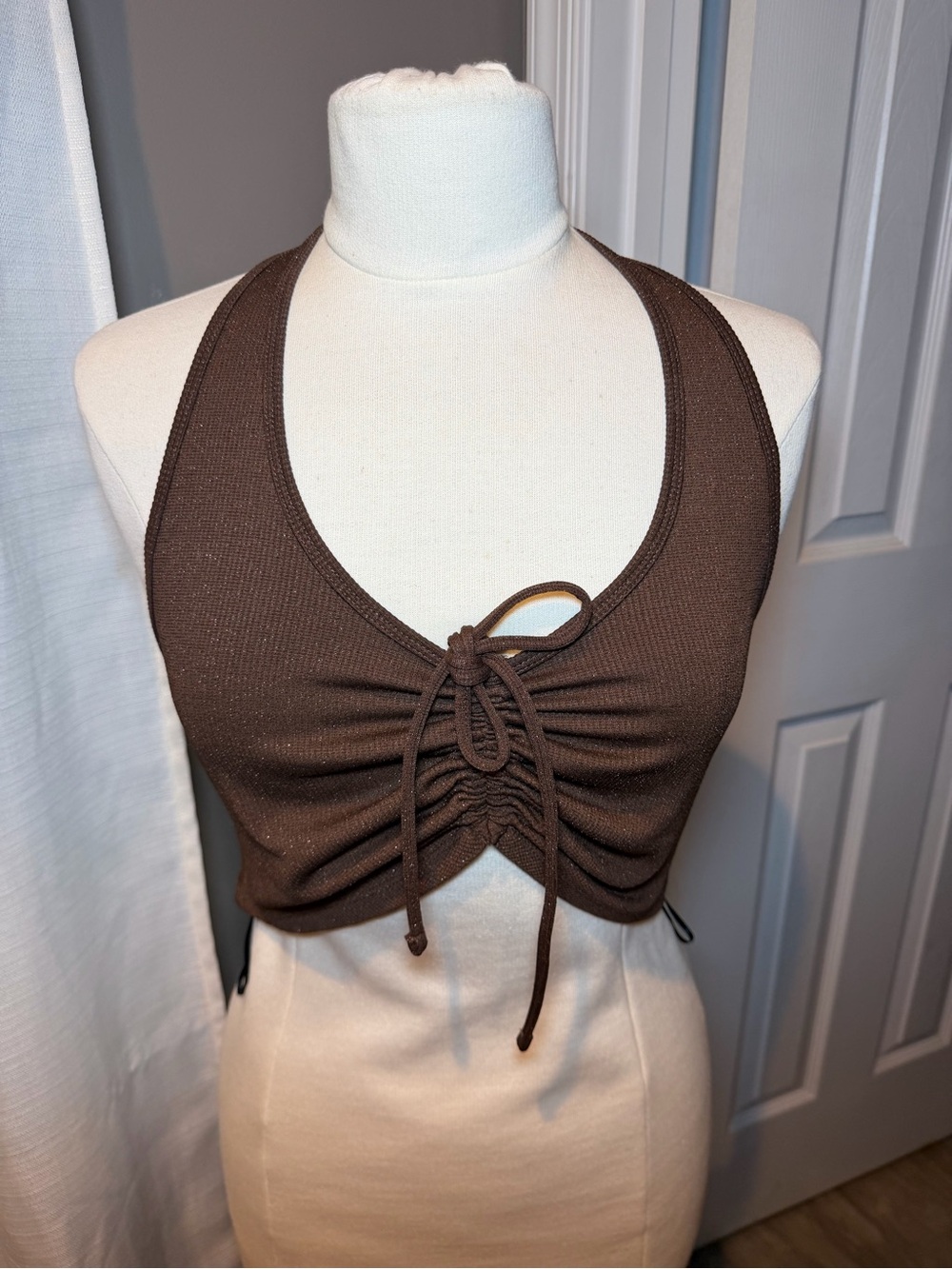 H&M Brown Ruched Halter Crop Top